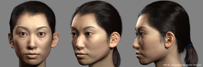 Hair and Facial animated displacement Wrinkles, Francisco Cortina. Face model and texture, Steven Giesler.